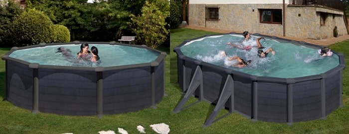 Piscinas Gre Granada 120 cm, forma oval com contrafortes com decoração grafite Piscinas Gre Granada