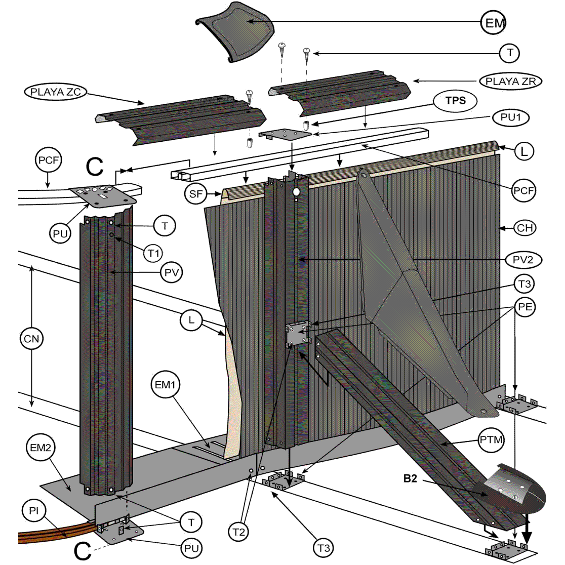 Peças de Reposição Piscinas Ovais Imitação Grafite com Postes de 120 cm