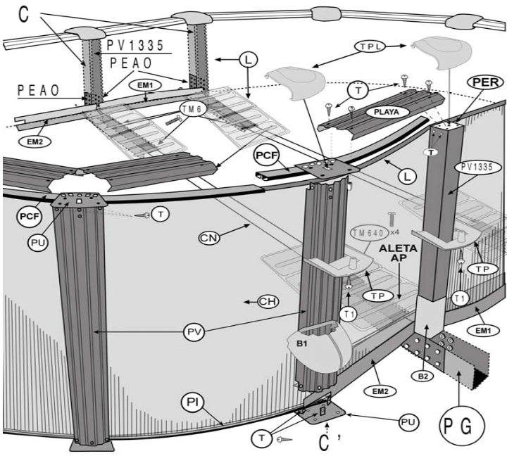 Peças de Reposição Piscinas Ovais Imitação Rattán com Sistema Ómega de 132 cm