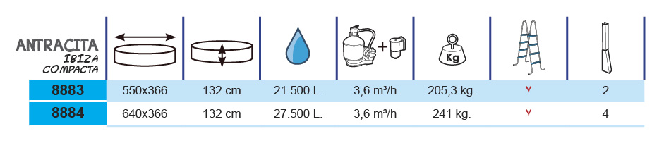 Piscina Toi Antracite Ibiza Compact 550x366x132 cm 8883