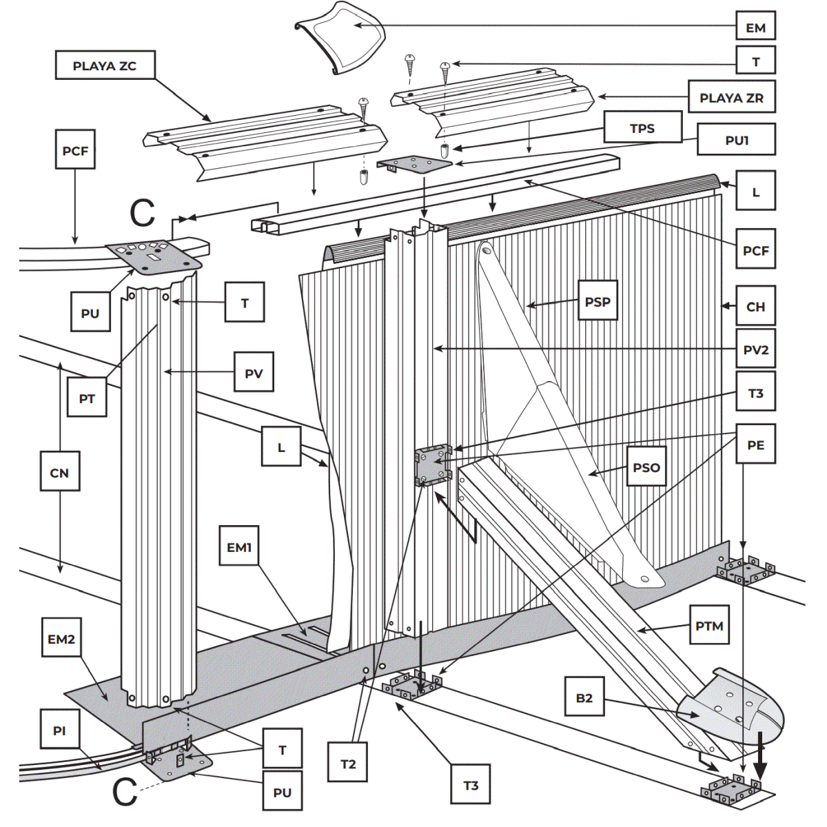 Peças de Reposição Ovais Brancas com Postes de 120 cm