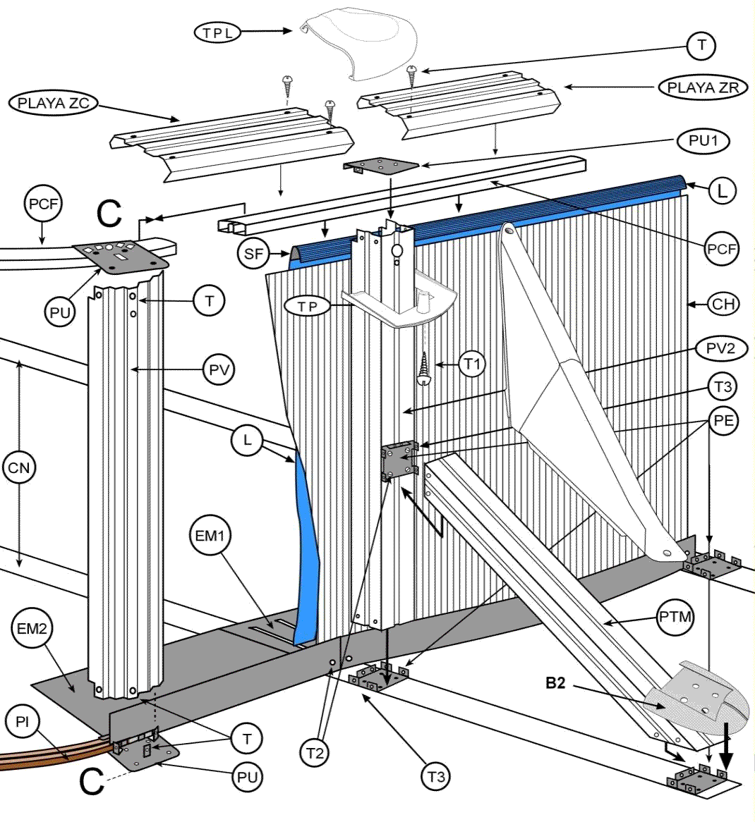 Peças de Reposição Ovais Brancas com Postes de 132 cm