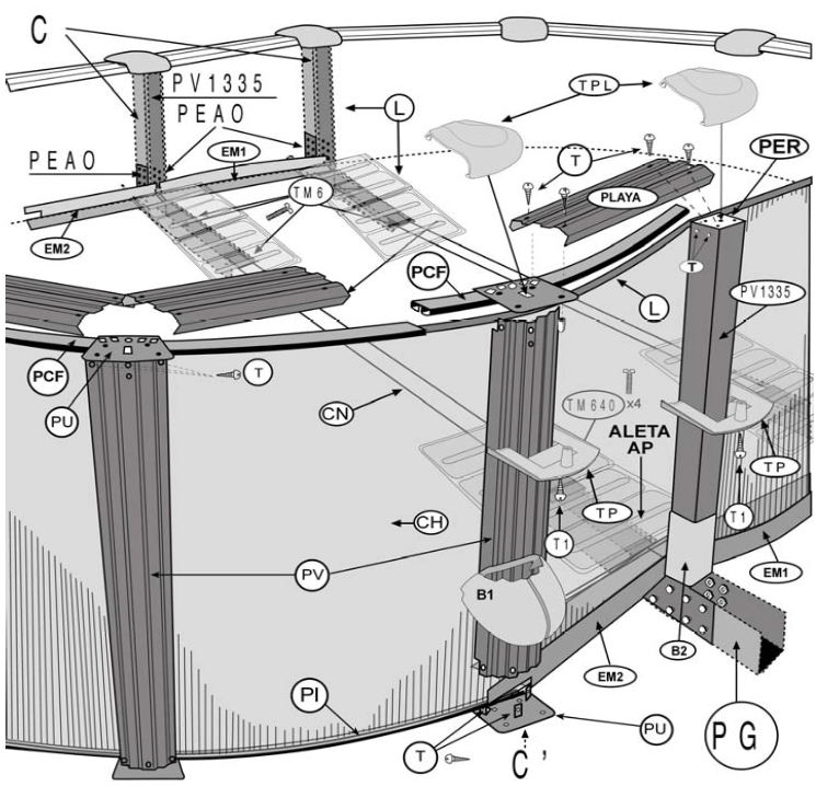 Peças de Reposição Piscinas Ovais Imitação Pedra com Sistema Ómega de 132 cm