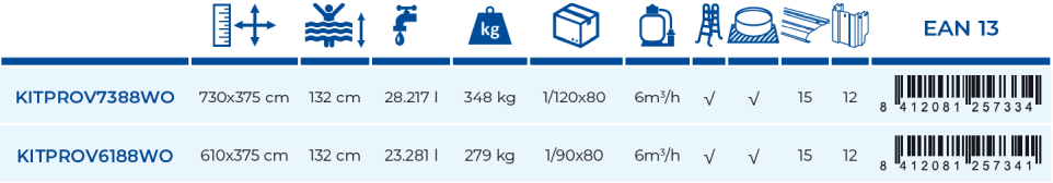 Piscina Gre Amazonia 730x375x132 KITPROV7388WO