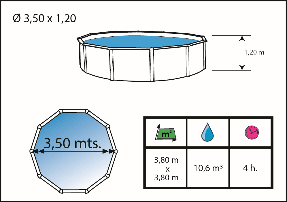 Piscina Toi Antracite Canárias 350x120 cm 8858