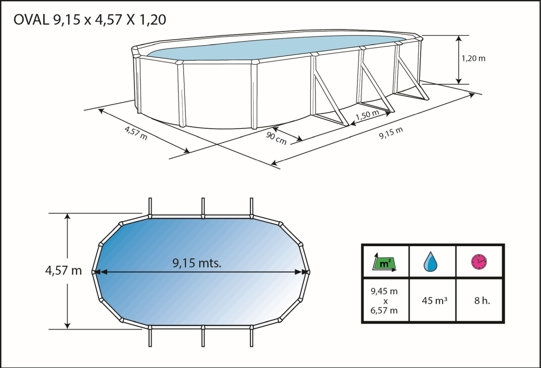 Piscina Toi Antracite Mallorca 915x457x120 cm 8879