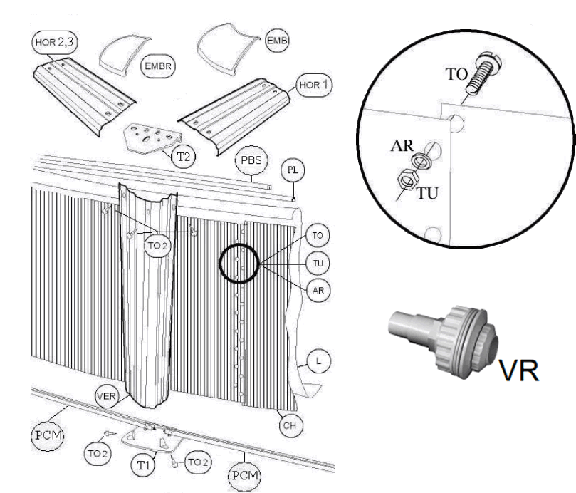 Peças de Reposição para Piscinas Toi 640x366x132 cm